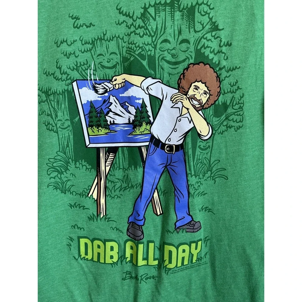 Vintage Bob Ross T Shirt Adult Small Green Dab All Day Graphic Artist Tee USA